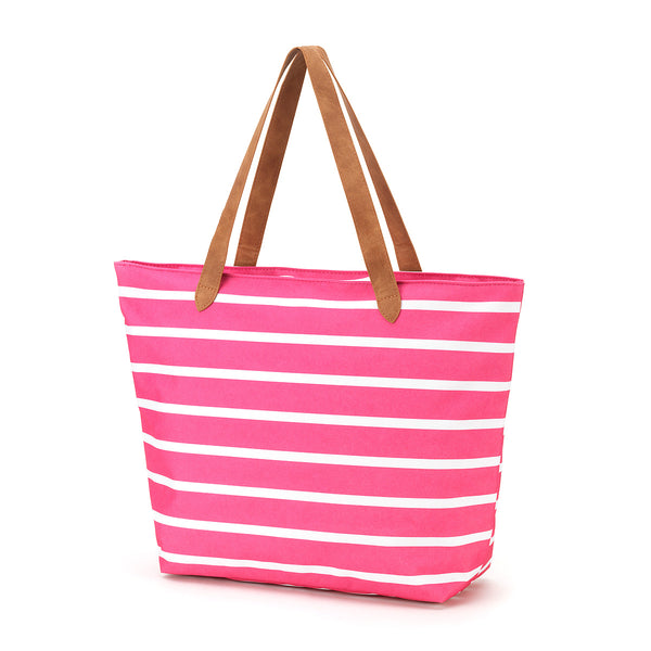 Monogram Lunch Tote - Black White Stripe with Hot Pink