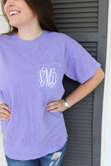 Southern Grace Creations Comfort Color Monogram Pocket Tee Chambray