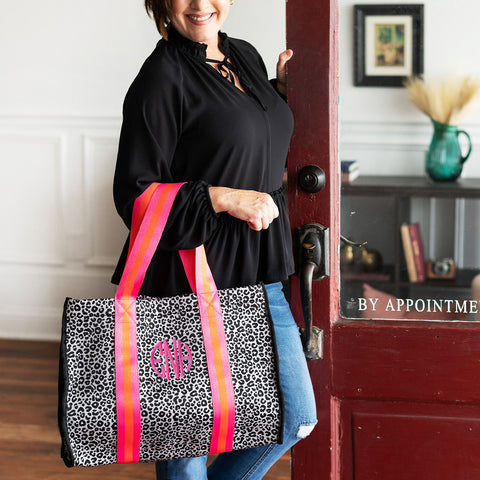 Monogrammed Orange and Hot Pink Leopard Neoprene Tote Bag – Southern Touch  Monograms